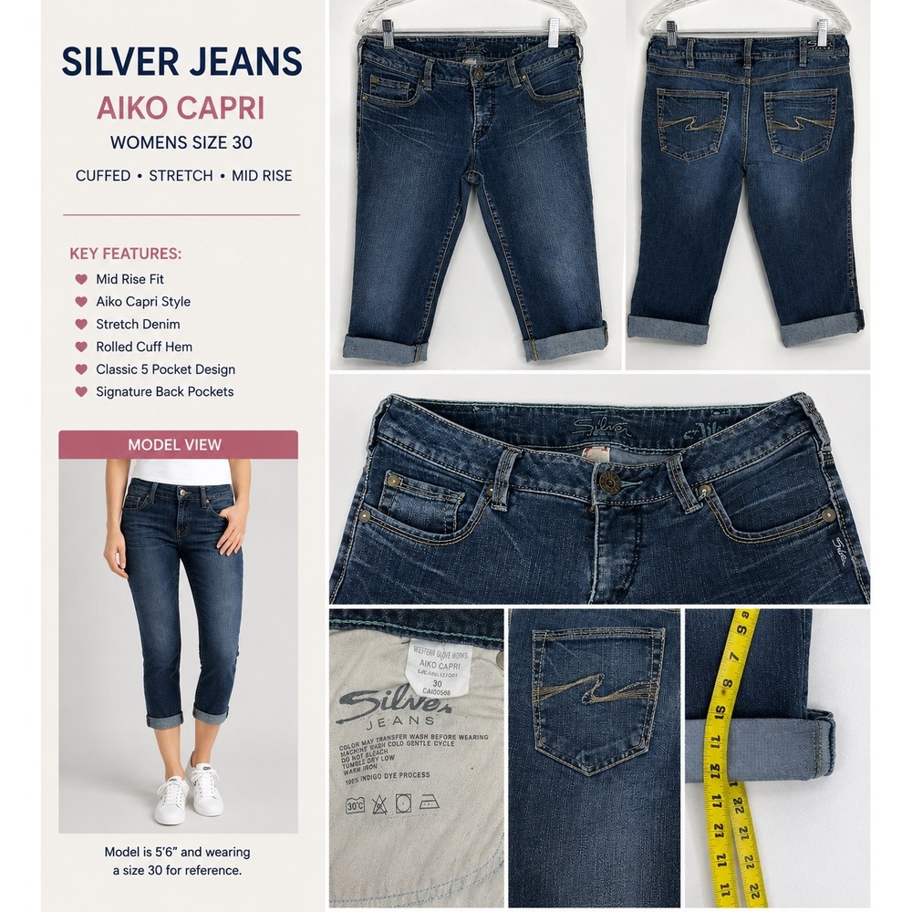 Silver Jeans Aiko Capri Womens 30 Medium Wash Indigo Denim Cropped Pants L15955